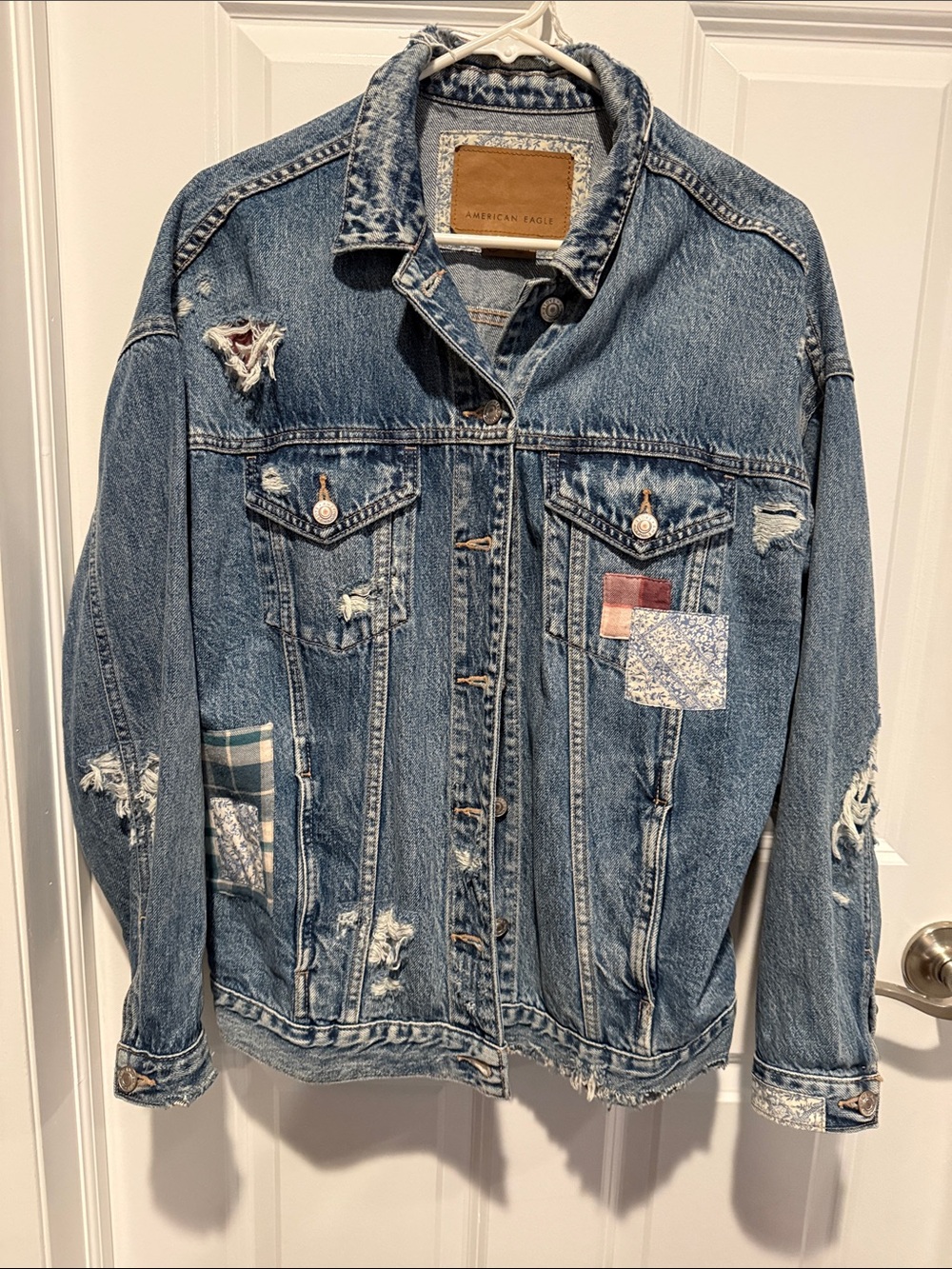 American Eagle Outfitters Light Blue Patchwork  Denim Jacket